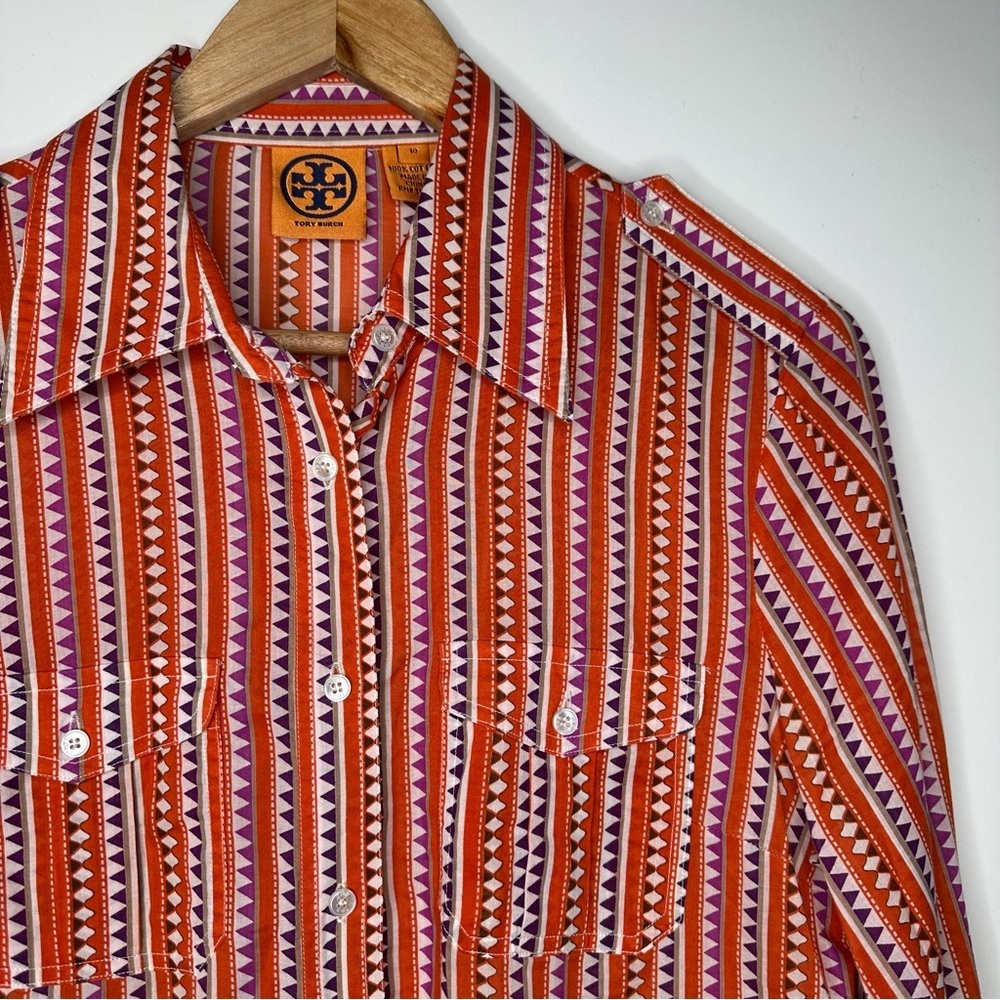 Tory Burch Geometric Print Button Front Blouse Sh… - image 3